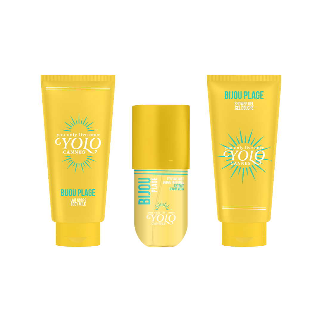 COFFRET BIJOU PLAGE YOLO CANNES - Brume parfumée, gel douche & lait corps