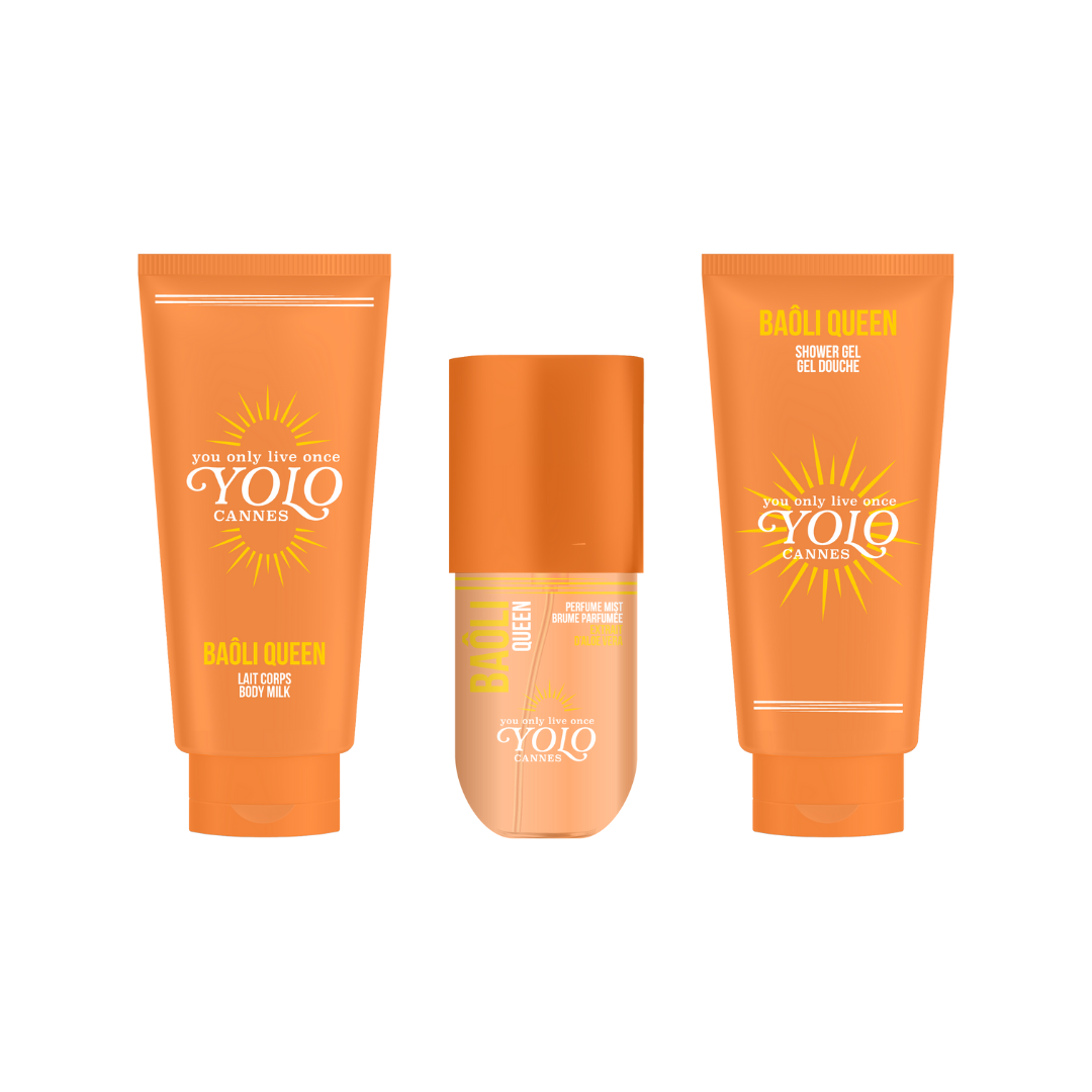 YOLO CANNES - Coffret - Baôli Queen - Brume Parfumée 90ml, Gel Douche 100ml, Lait Corps 100ml