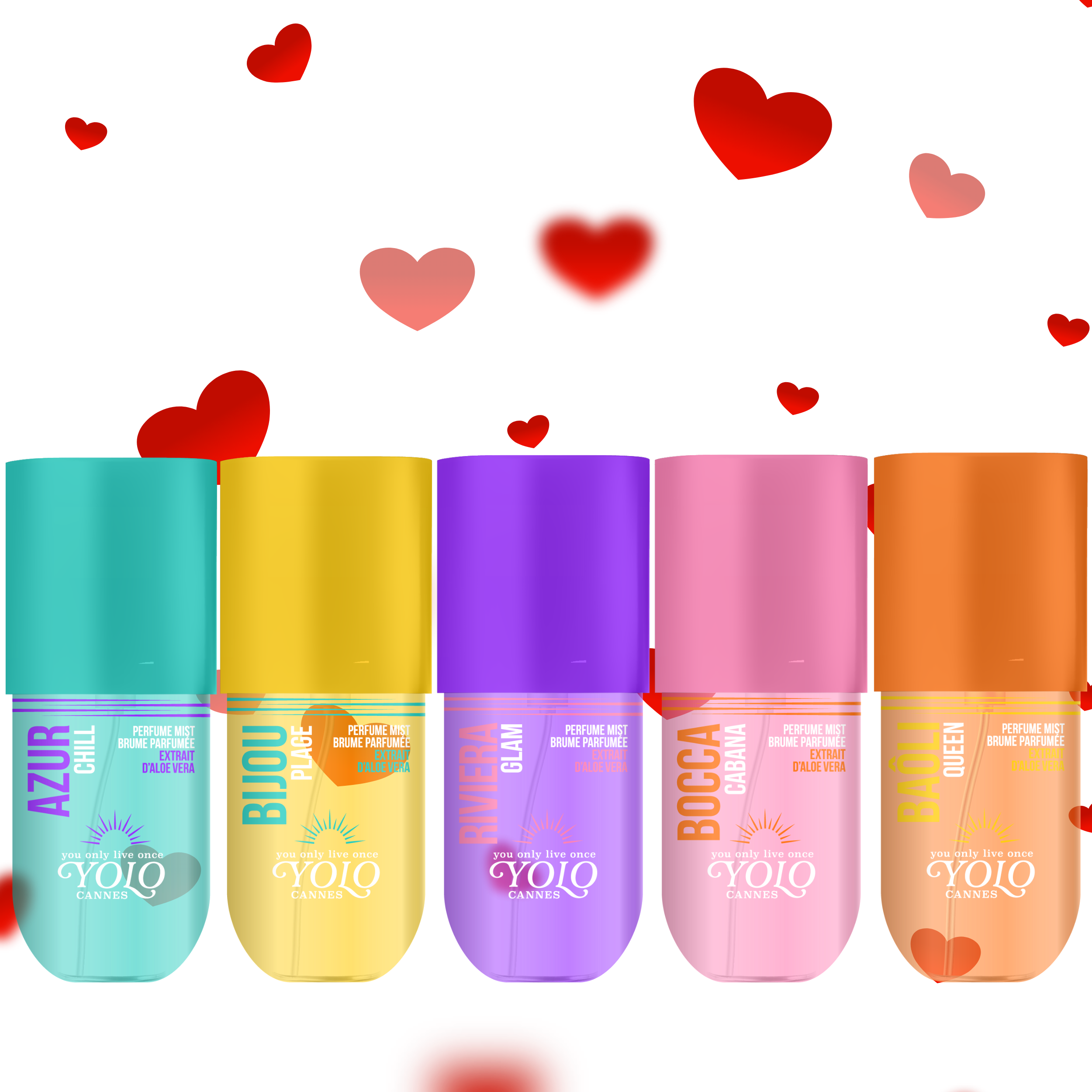 YOLO CANNES Brumes Parfumées - COLLECTION - Azur Chill, Bijou Plage, Riviera Glam, Bocca Cabana, Baôli Queen - 90 ml