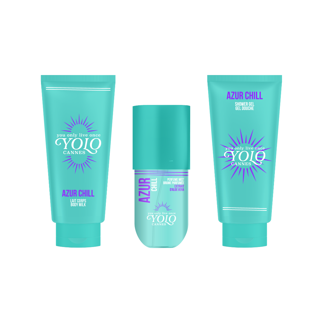 YOLO CANNES - Coffret Bocca Cabana - Brume Parfumée 90ml, Gel Douche 100ml & Lait Corps 100ml
