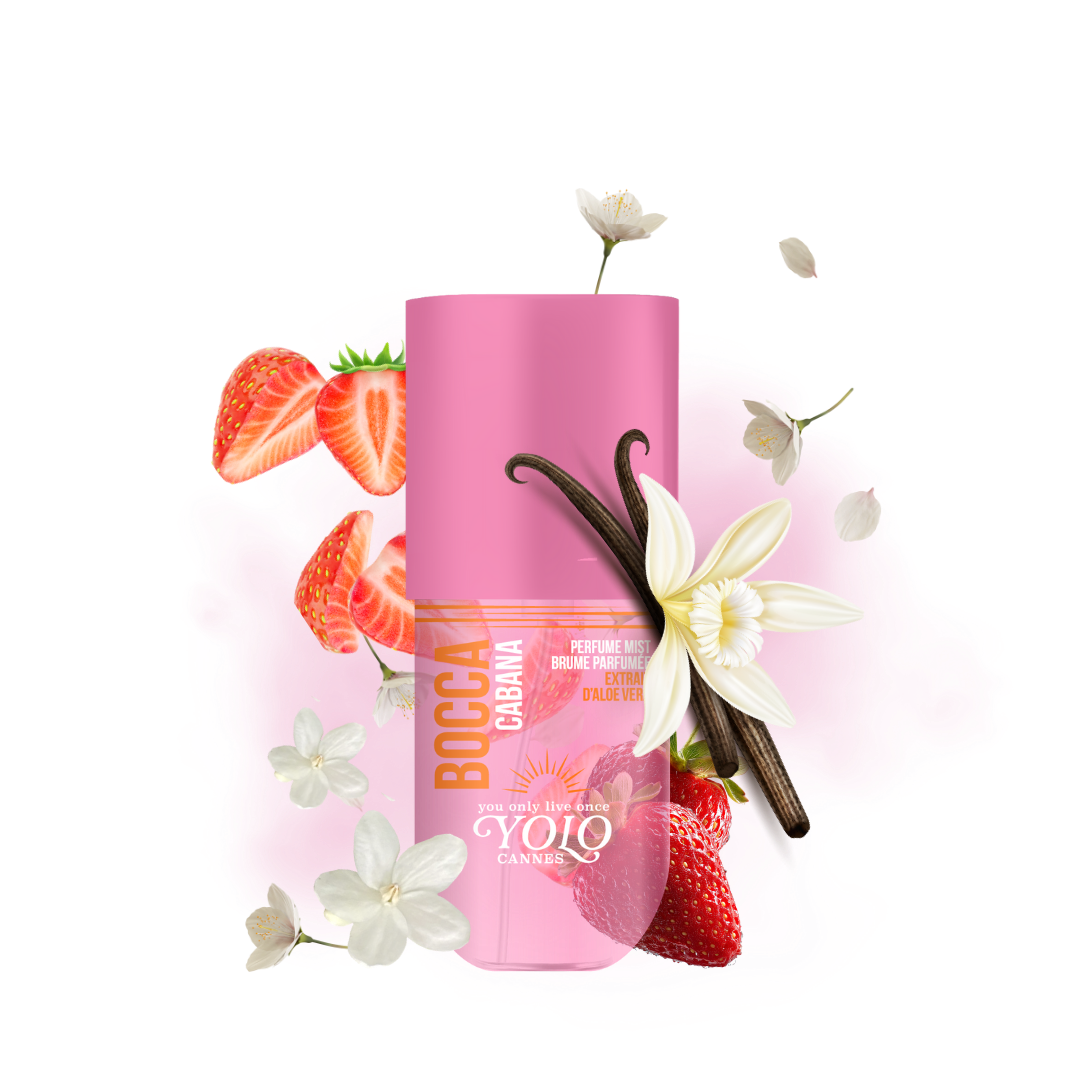 YOLO CANNES - Coffret Bocca Cabana - Brume Parfumée 90ml, Gel Douche 100ml & Lait Corps 100ml