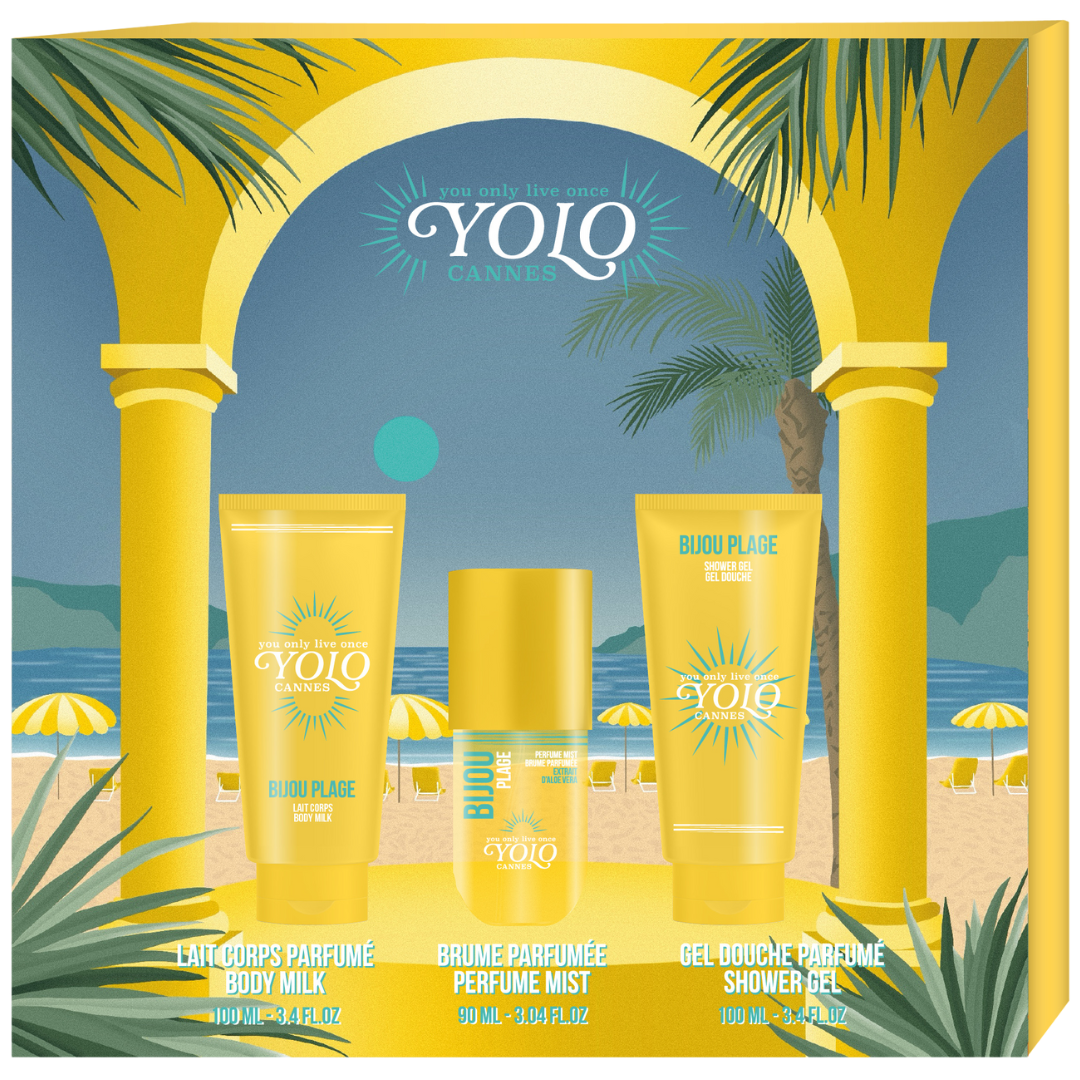 COFFRET BIJOU PLAGE YOLO CANNES - Brume parfumée, gel douche & lait corps