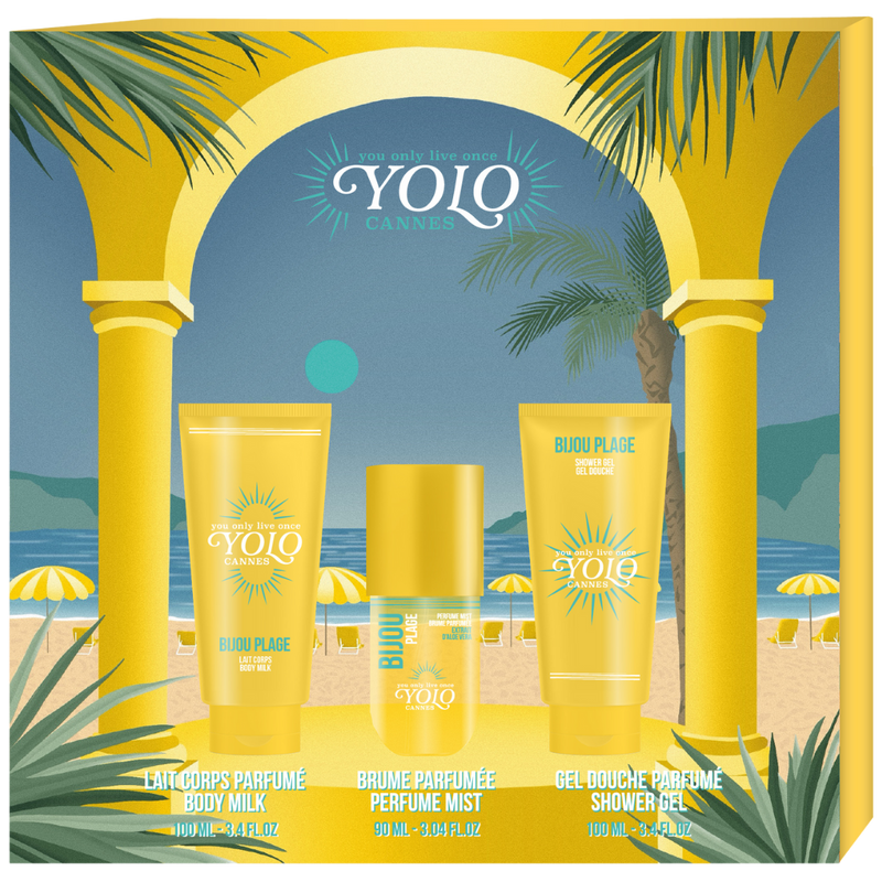COFFRET BIJOU PLAGE YOLO CANNES - Brume parfumée, gel douche & lait corps