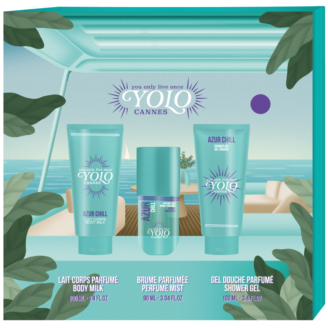 YOLO CANNES - Azur Chill Gift Set - 90ml Perfumed Mist, 100ml Shower Gel & 100ml Body Lotion