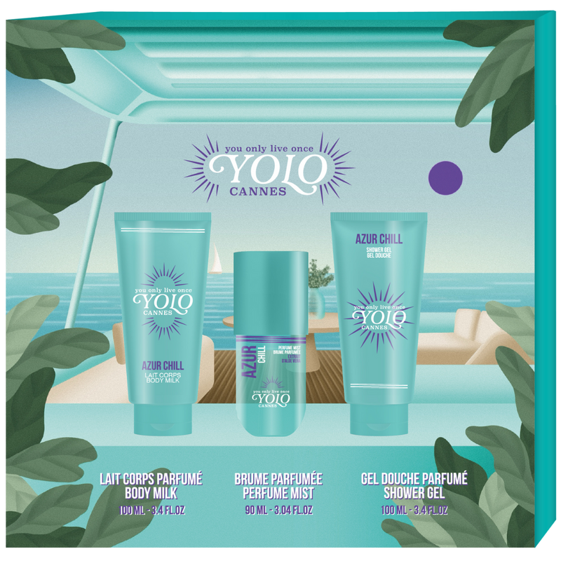 COFFRET AZUR CHILL YOLO CANNES - Brume parfumée, gel douche & lait corps